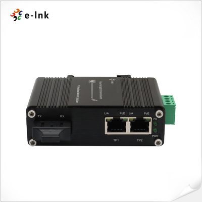 Industrial 1-Port 100Base-FX to 2-Port 10/100Base-T 30W PoE+ Media Converter -40~75°C