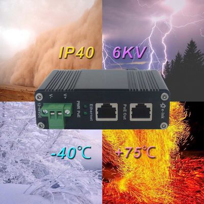 12~48VDC 1.25G 2.5G 5G 10G Power Over Ethernet Injector 30W DIN Rail PoE Injector