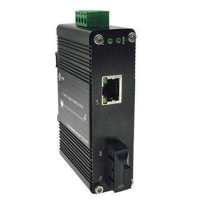 Industri SC Ethernet Fiber Converter 12~48VDC Input dengan rentang suhu luas DIN Rail Mount