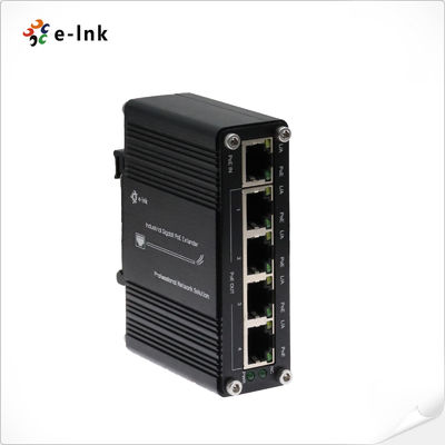Ekstender Gigabit 1-Port PoE+ ke 4-Port Industri 30W IP40 DIN-Rail