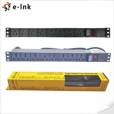 Aluminium T6 19 "1U 8 Port 3.68kW 10KA Rack Mount Unit PDU